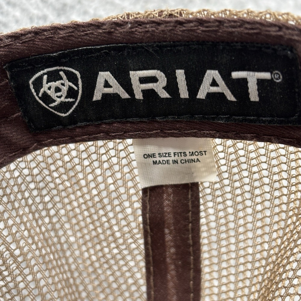 Ariat Western Brown Oilskin Structured Cap Adjustable Mesh Baseball Trucker Hat - Picture 5 of 7